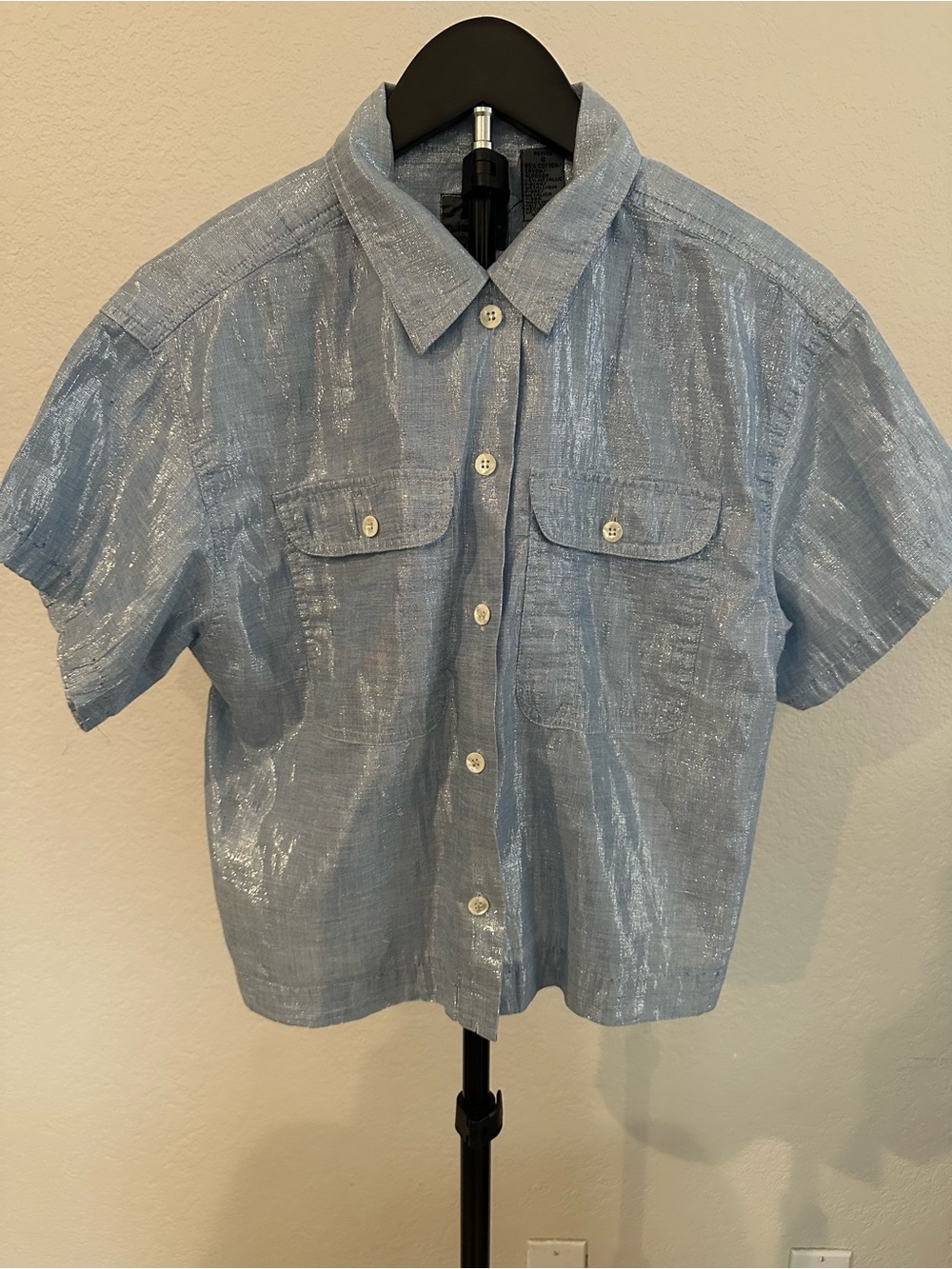 Liz Wear Metallic Blue Top petite small